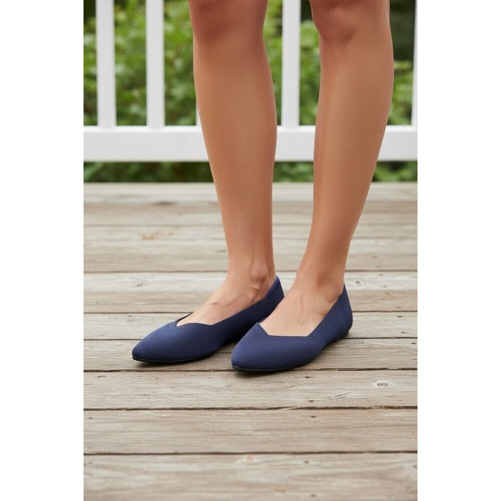 Rothy's Navy Pointed-Toe Knit Ballet Flats